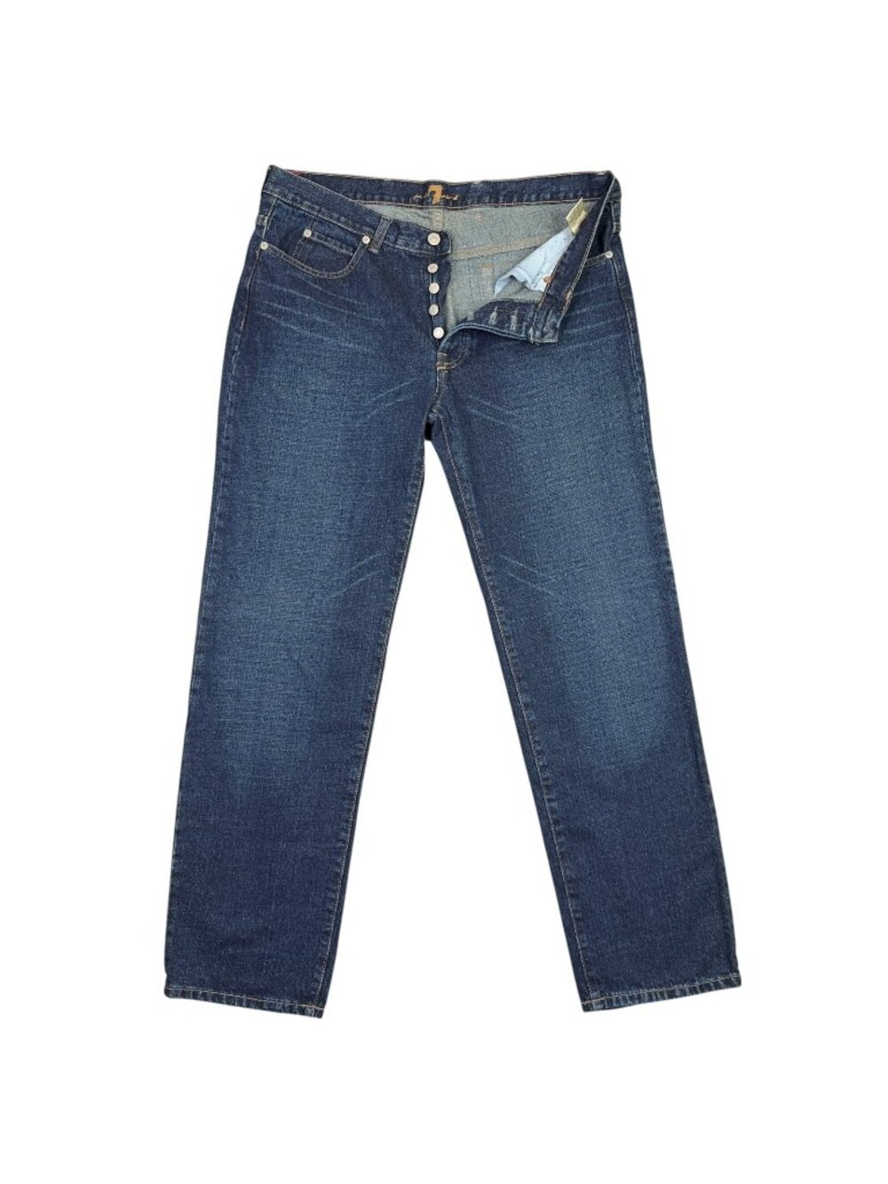 7 For All Mankind Jeans Mens 34x32 Blue Straight Leg Denim Button Fly Dark Wash